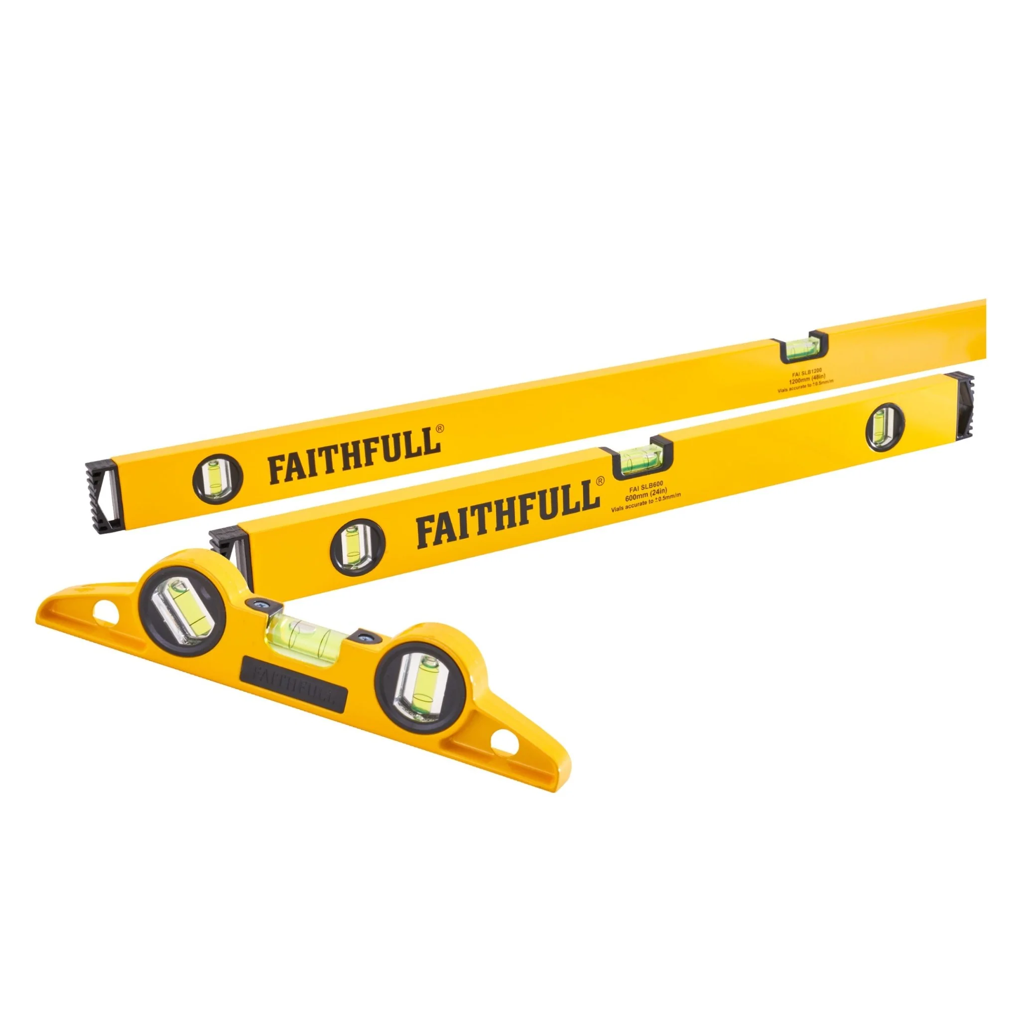 Faithfull 3 Piece Level Set (120cm, 60cm & 24cm Torpedo)