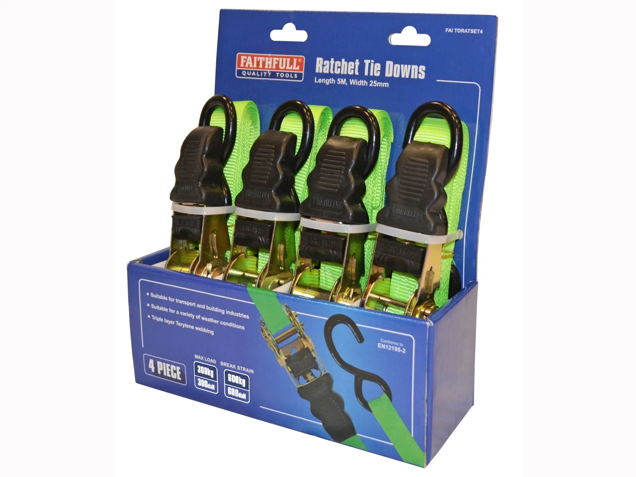 Faithfull 4 Piece Ratchet Tie Down Set
