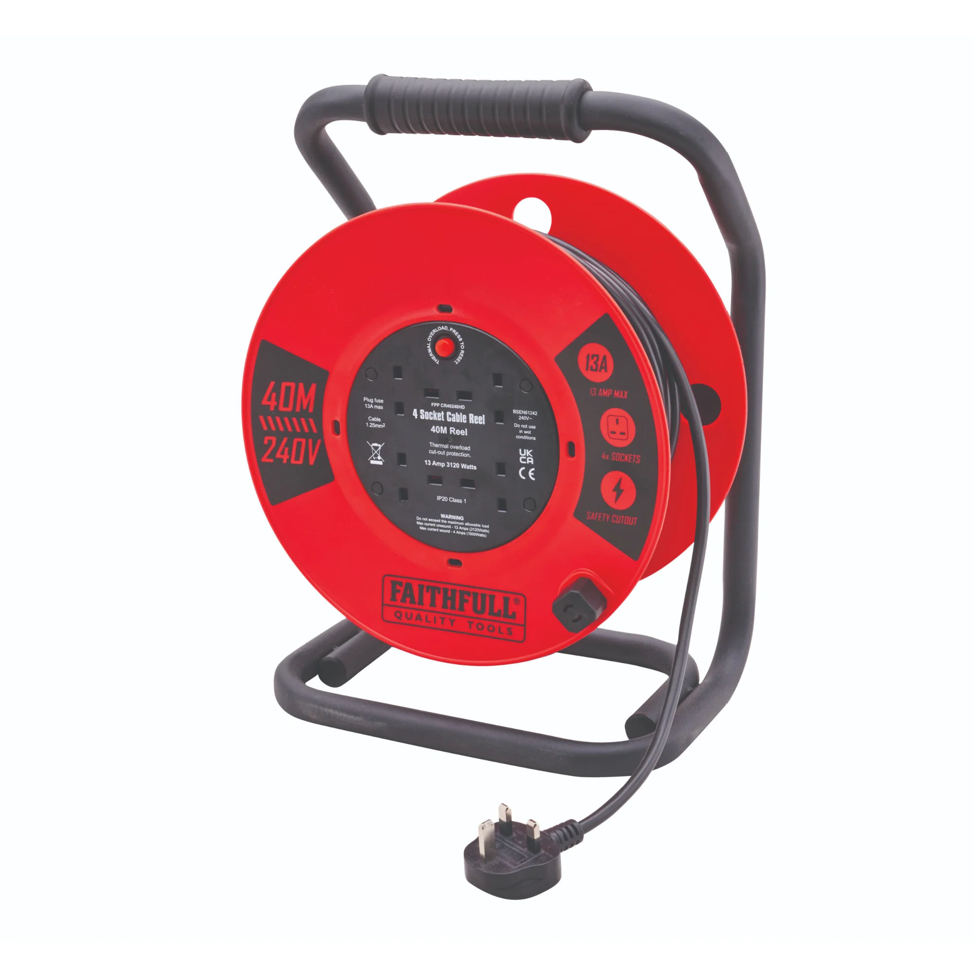 Faithfull 40m 13A Heavy Duty Cable Reel