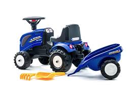Falk New Holland Ride-on Tractor with trailer, rake & shovel