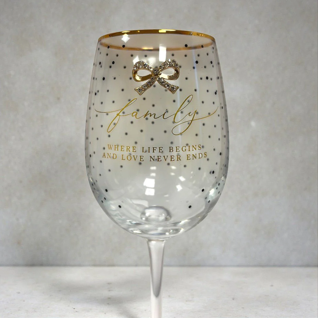 Family Life Wine Glass – Gold Script & Bow Detail - Image 2
