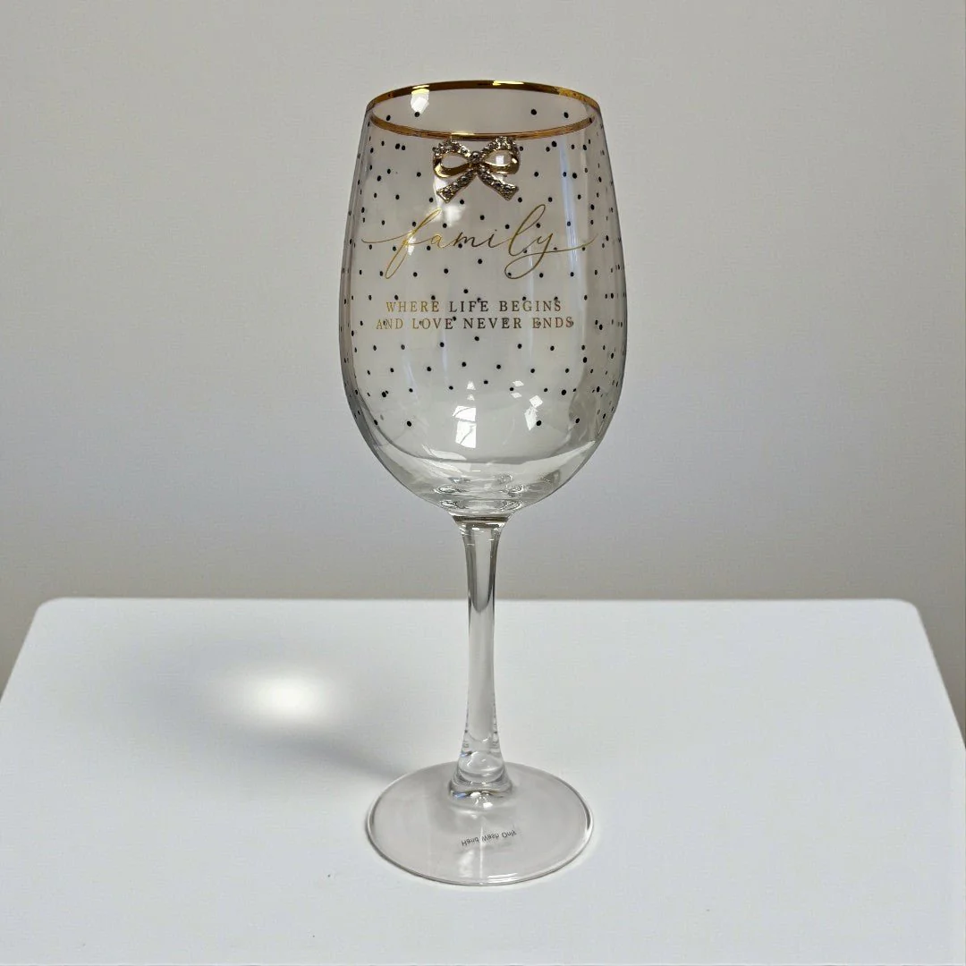 Family Life Wine Glass – Gold Script & Bow Detail - Image 3