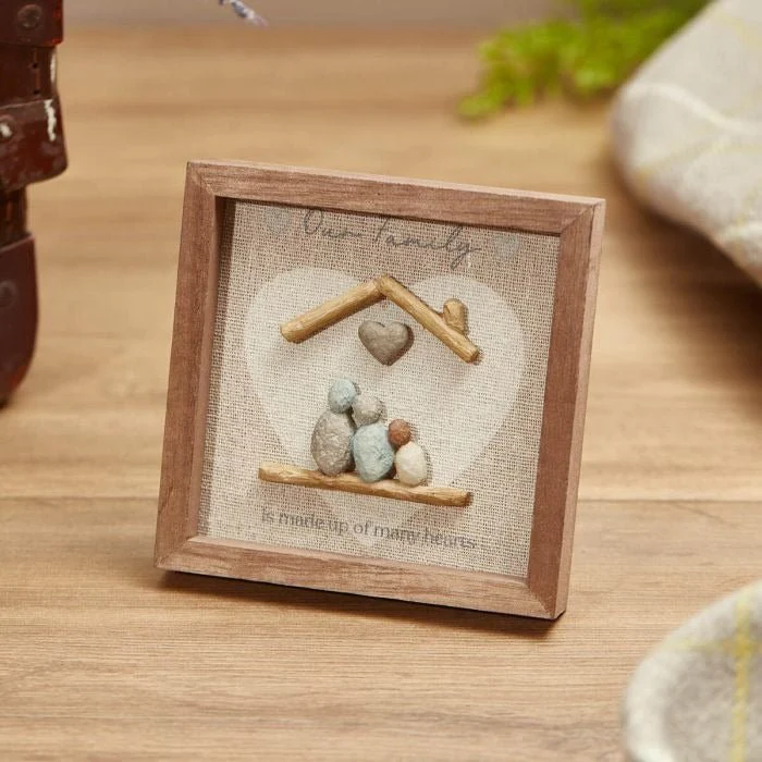 Family Many Hearts Framed Easel Plaque Wooden with Resin Family