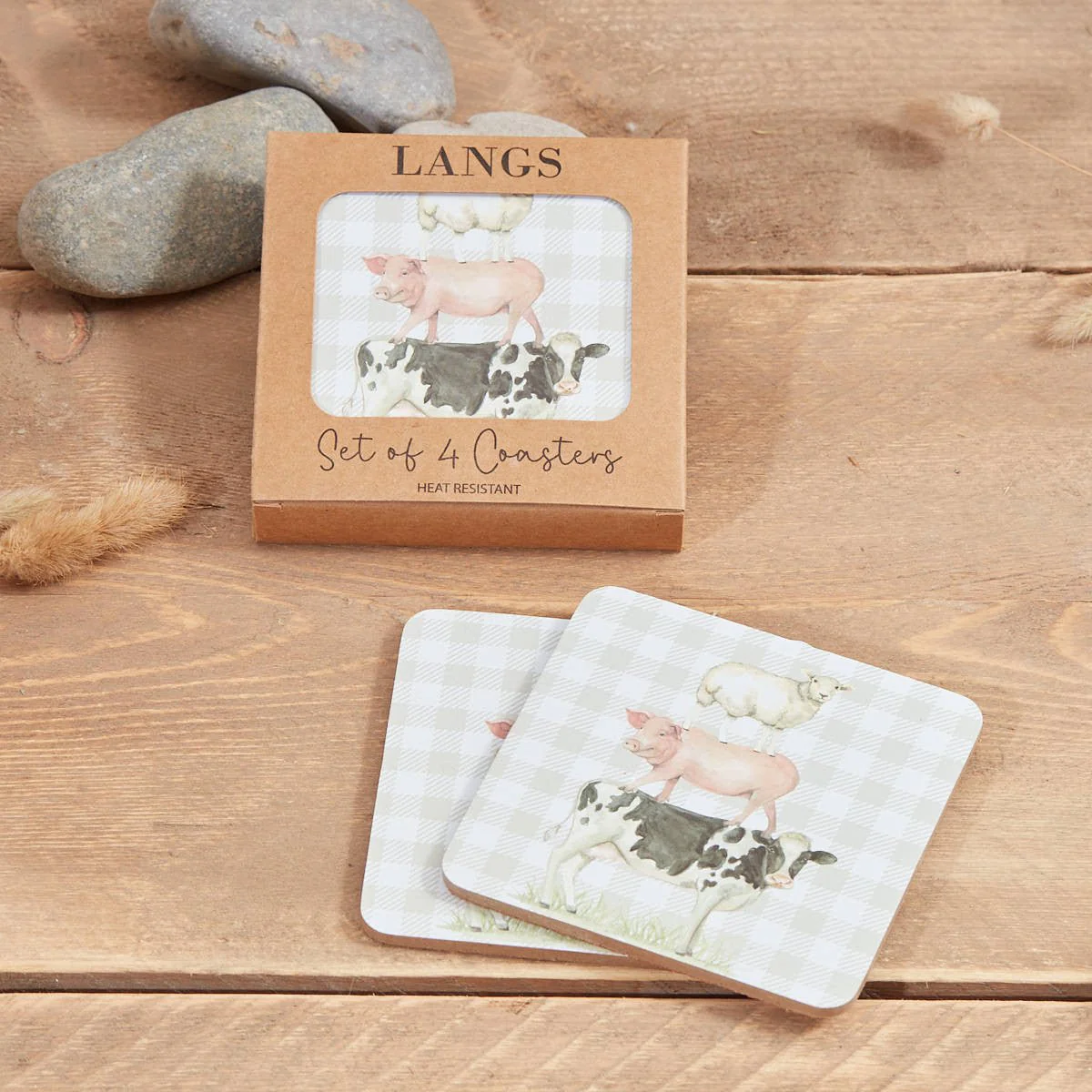 Farm Animal Coaster S/4 In Display Box Heat Resistant Wood