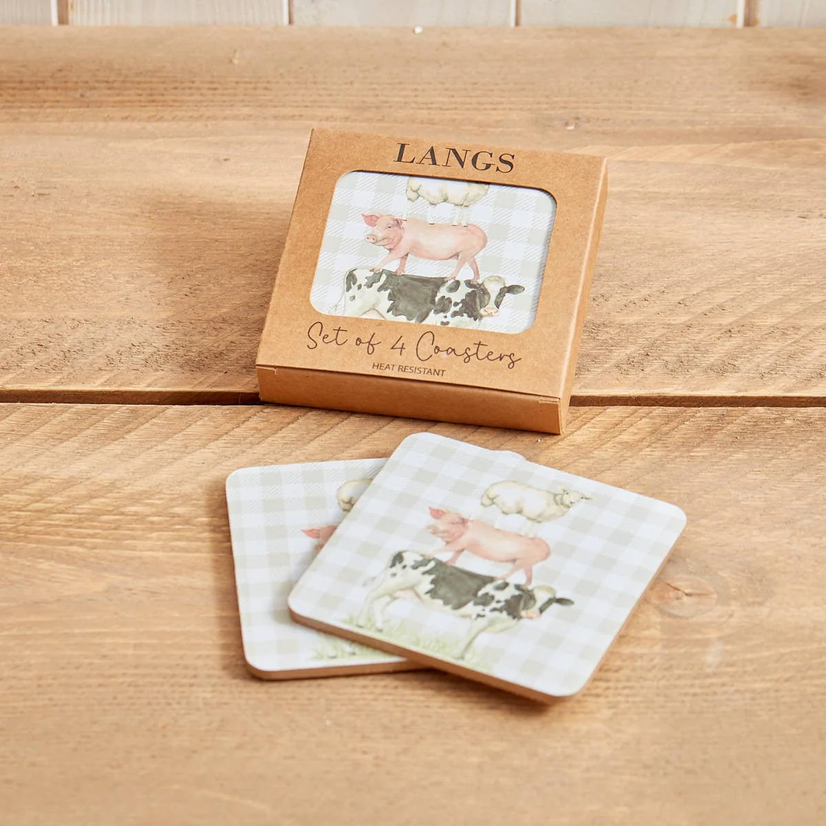 Farm Animal Coaster S/4 In Display Box Heat Resistant Wood - Image 2