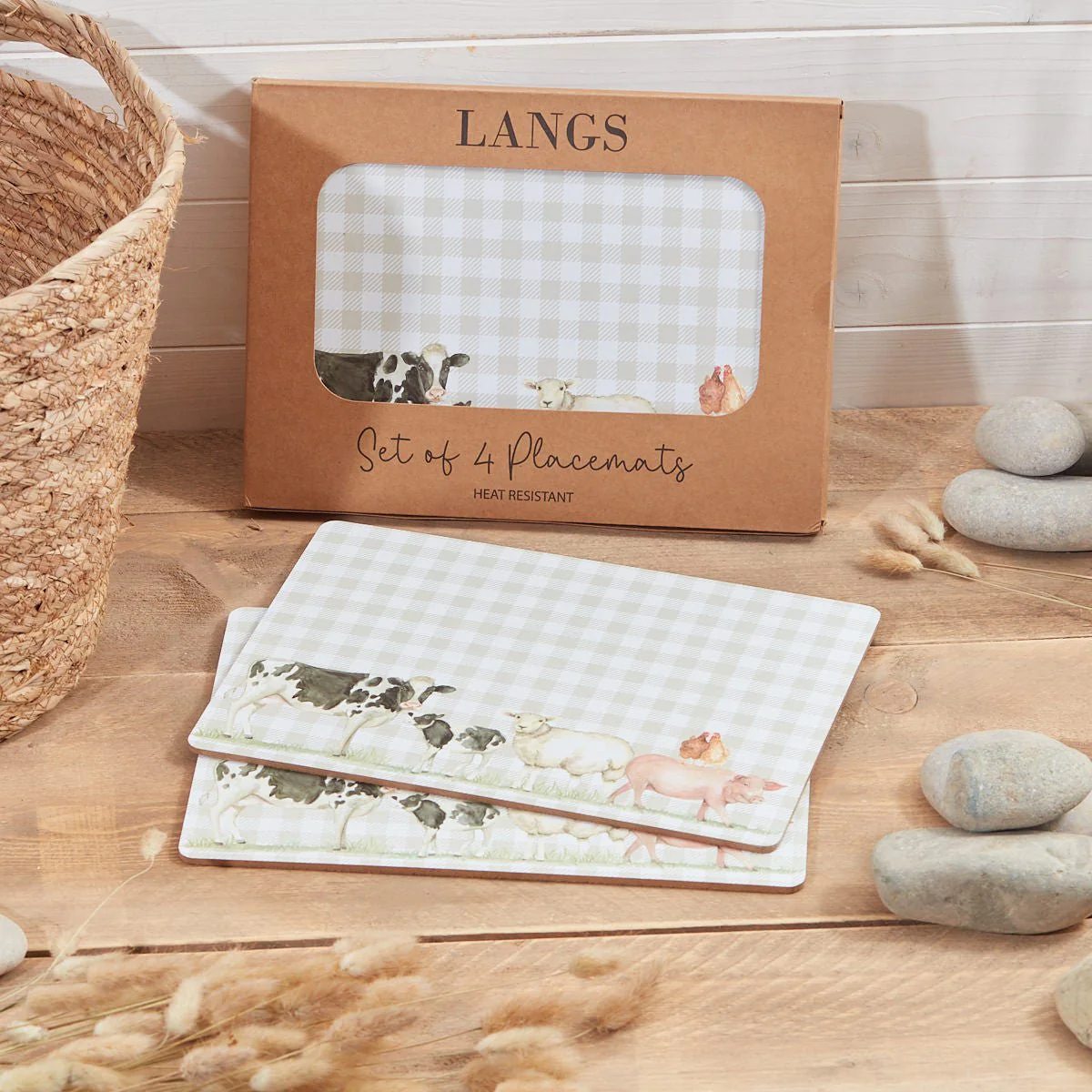 Farm Animal Placemat S/4 In Display Box Heat Resistant Wood