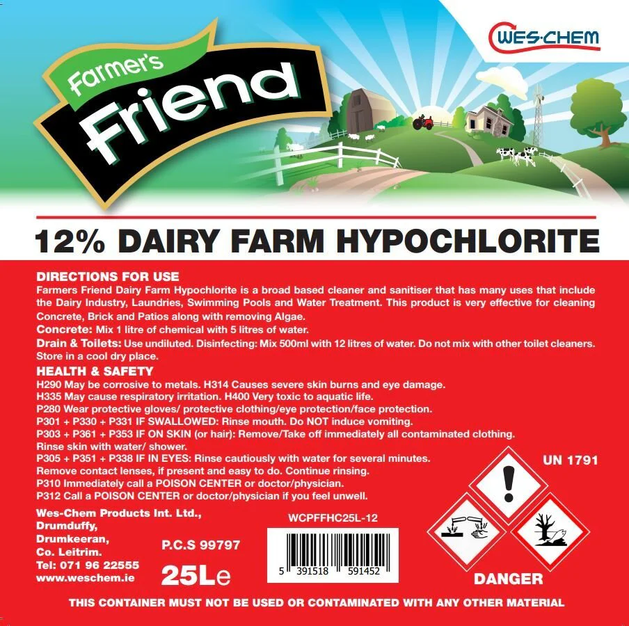 Farmers Friend 12% Dairy Farm Hypochlorite 25Ltr