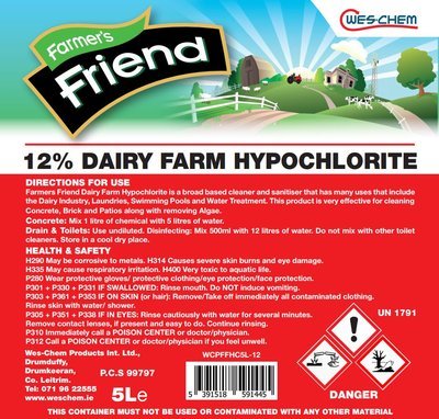 Farmer’s friend 12% Dairy Farm Hypochlorite 5 Litre