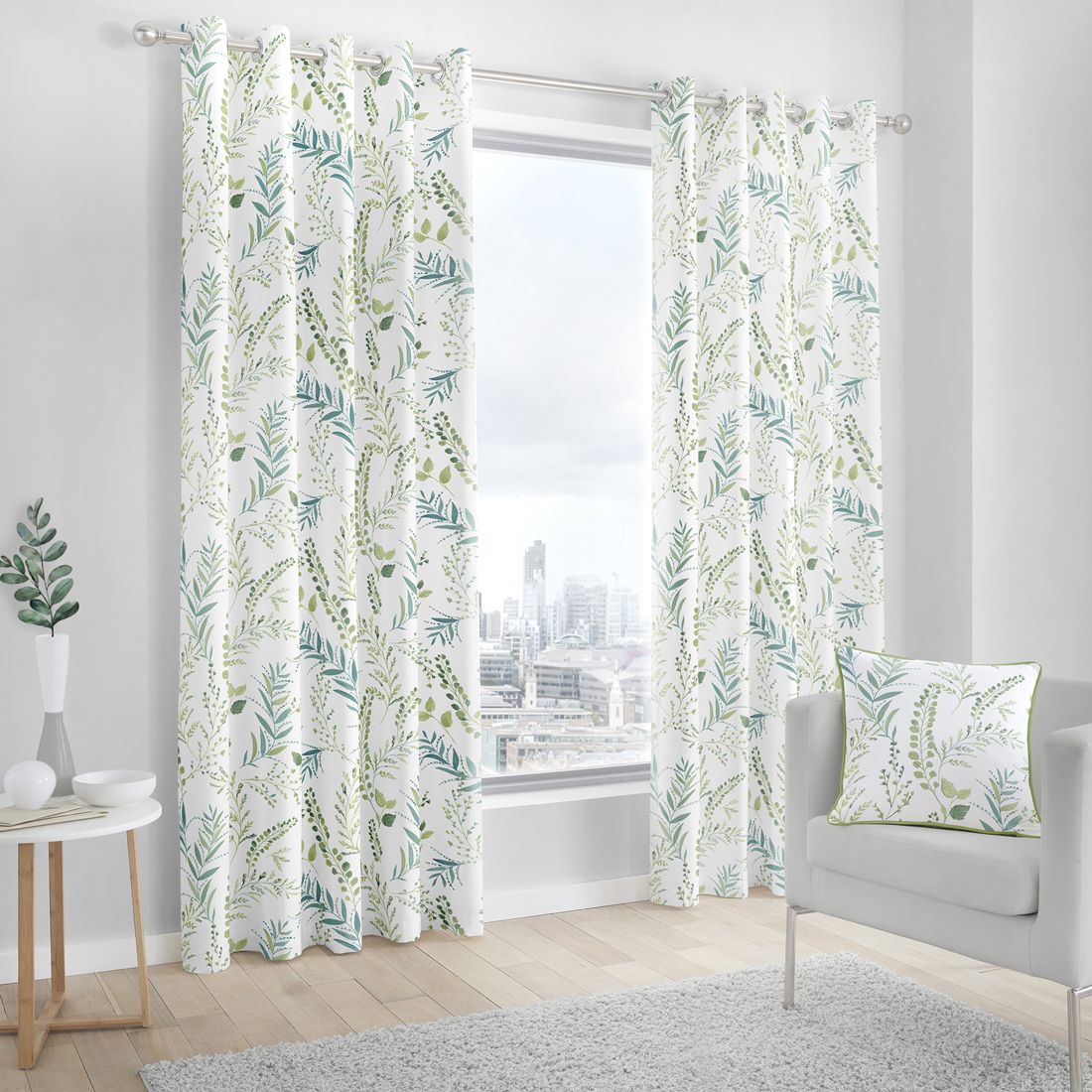 Fernworthy Green Eyelet Curtains 66 x 90