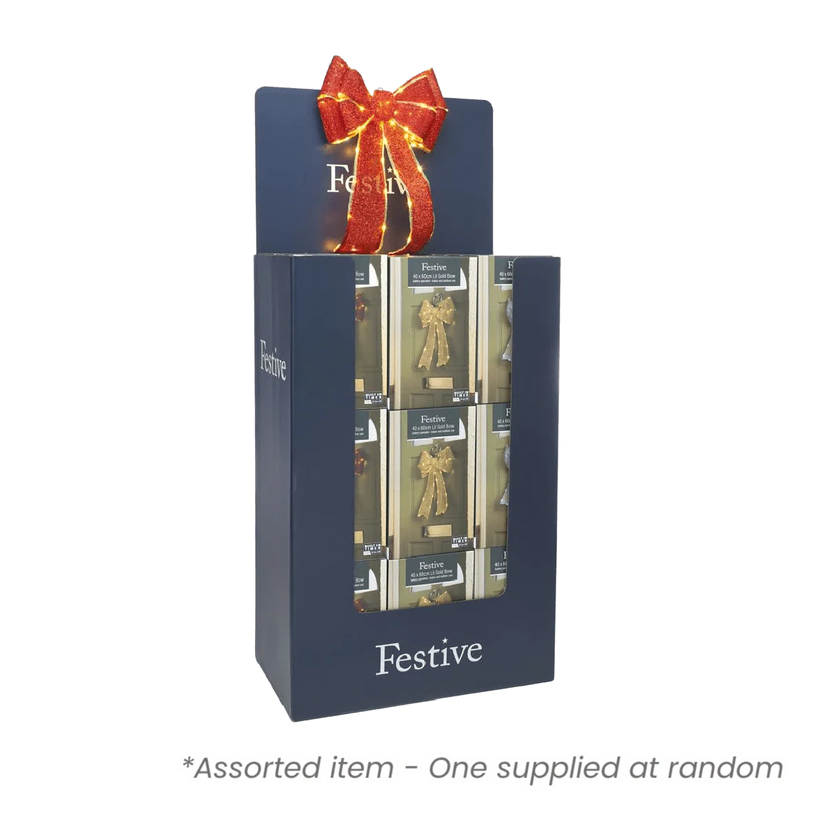 Festive 40 x 60cm Battery Operated Lit Bows - 36 Pce FSDU P041919