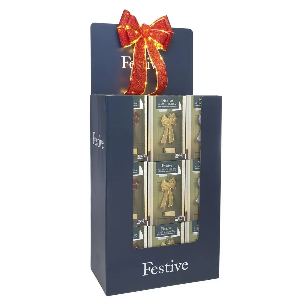 Festive 40 x 60cm Battery Operated Lit Bows - 36 Pce FSDU P041919 - Image 2