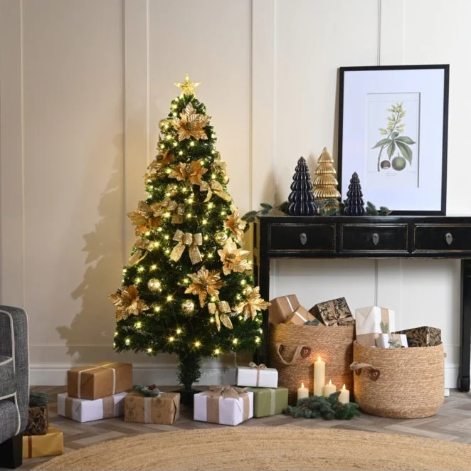 Fibre Optic Gold Poinsettia And Bow Tree | 1.2M