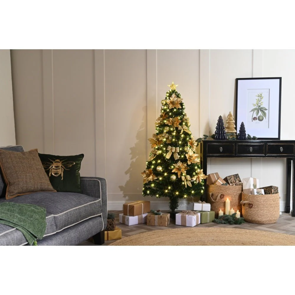 Fibre Optic Gold Poinsettia And Bow Tree | 1.8M
