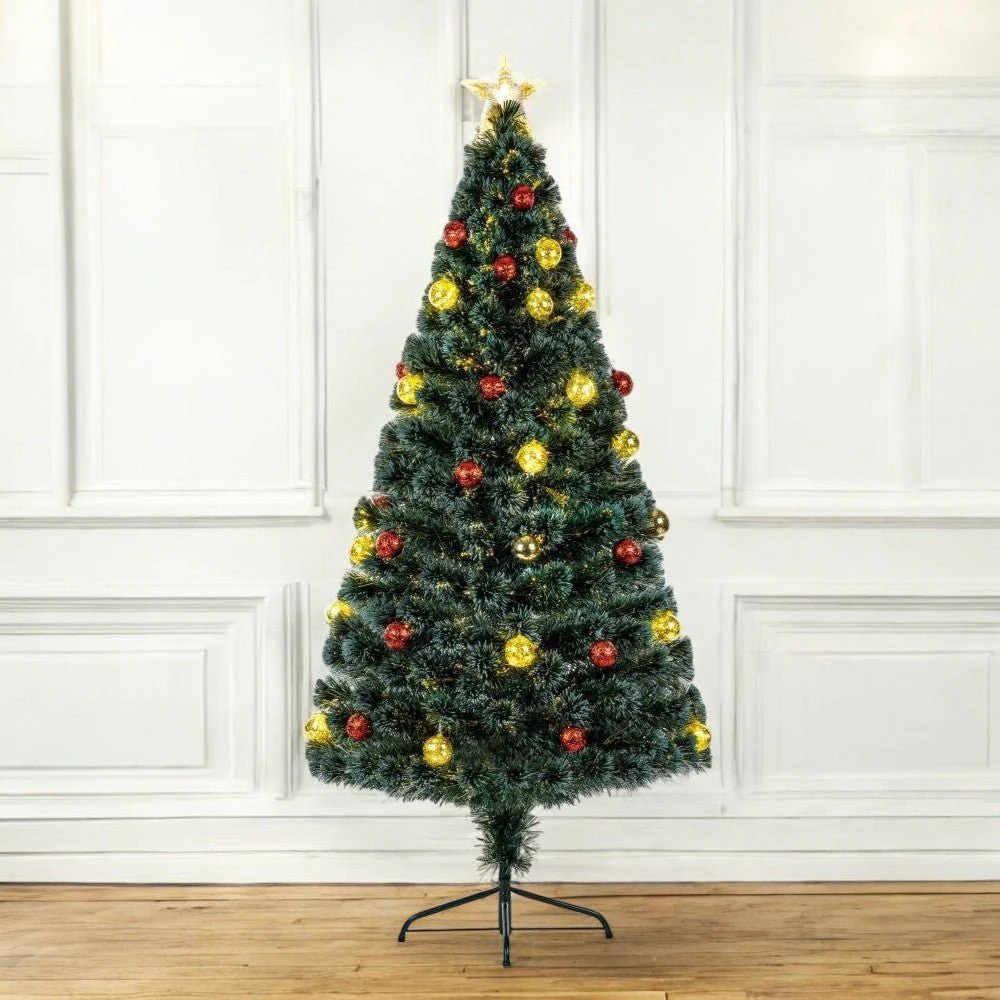 The Tree Company Fibre Optic Green Christmas Tree With Pin Wire LED Baubles - 1.8m FT213404