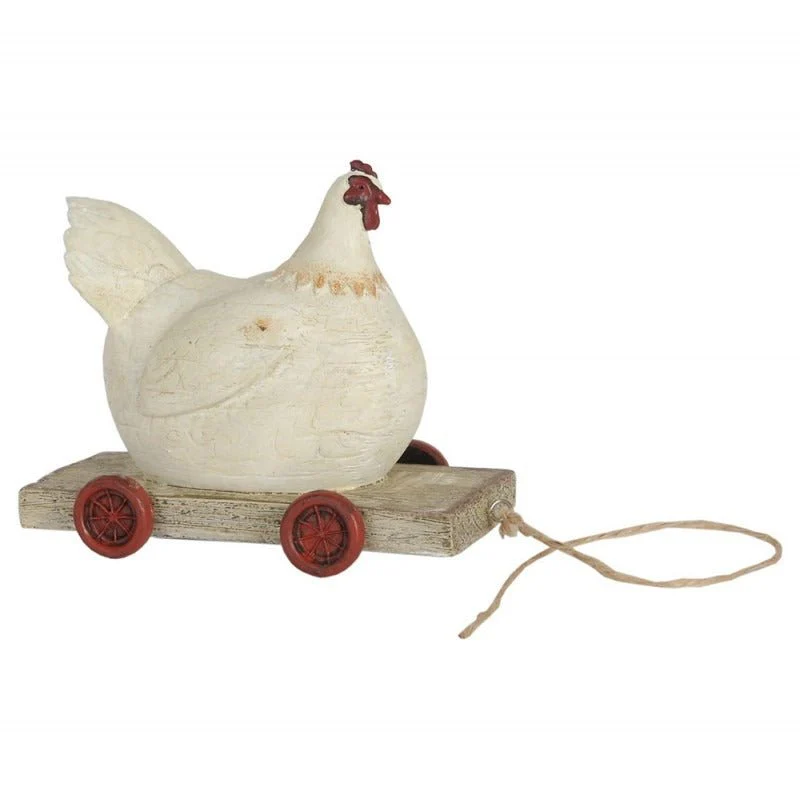 Figurine Chicken on Wheels 14 x 6 x 11cm White Polyresin
