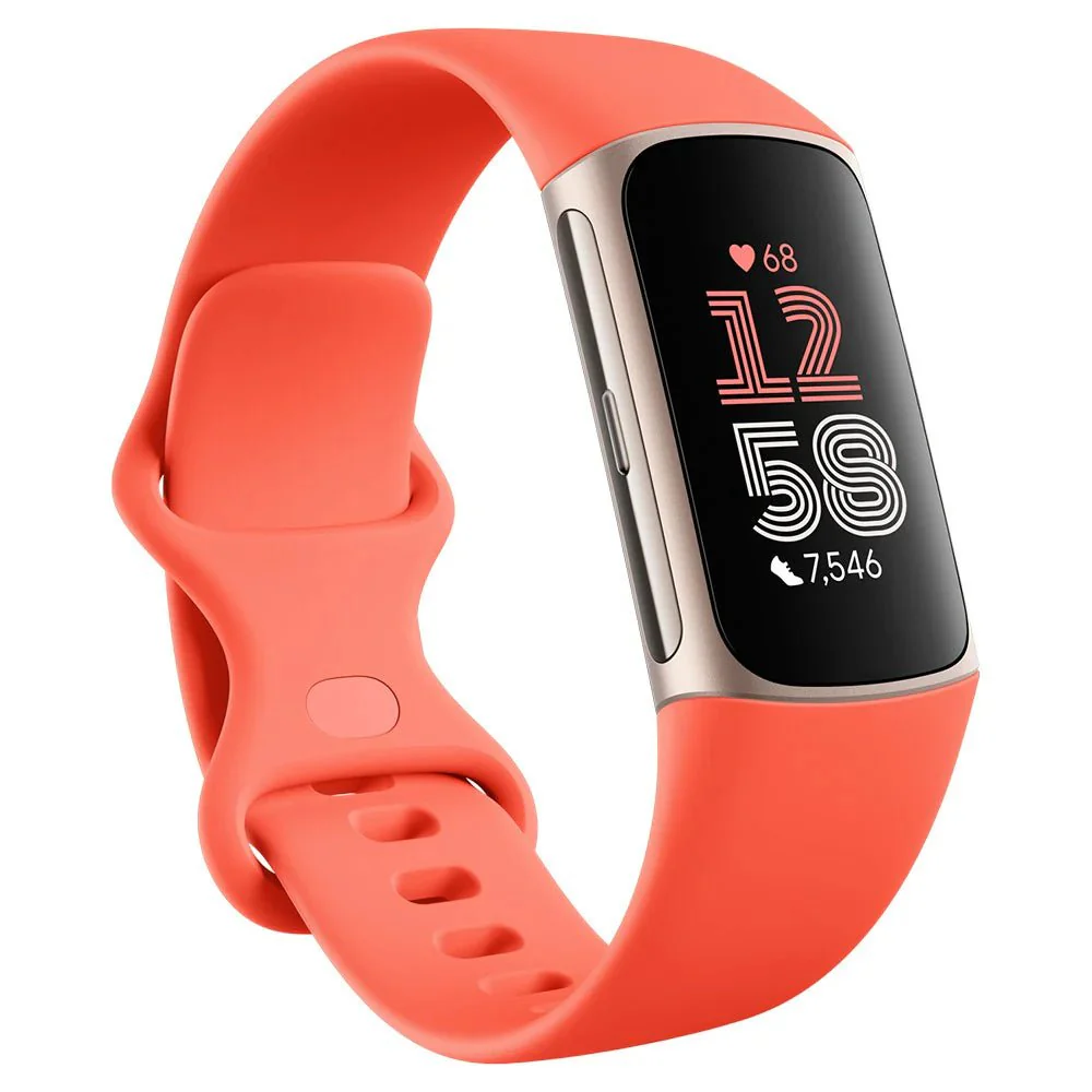 Fitbit Charge 6 Fitness Tracker – Coral Band/Champagne Gold Aluminium Case – 79-GA05184-GB