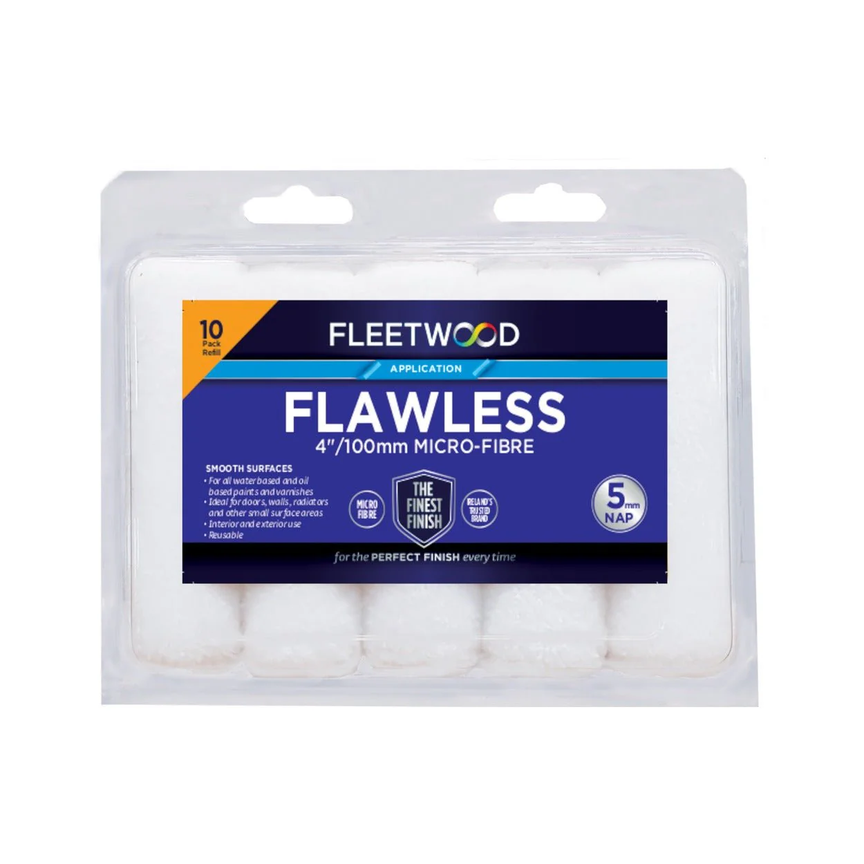 Fleetwood 4" Flawless MicroFibre 10 Pack Roller Sleeves 5mm