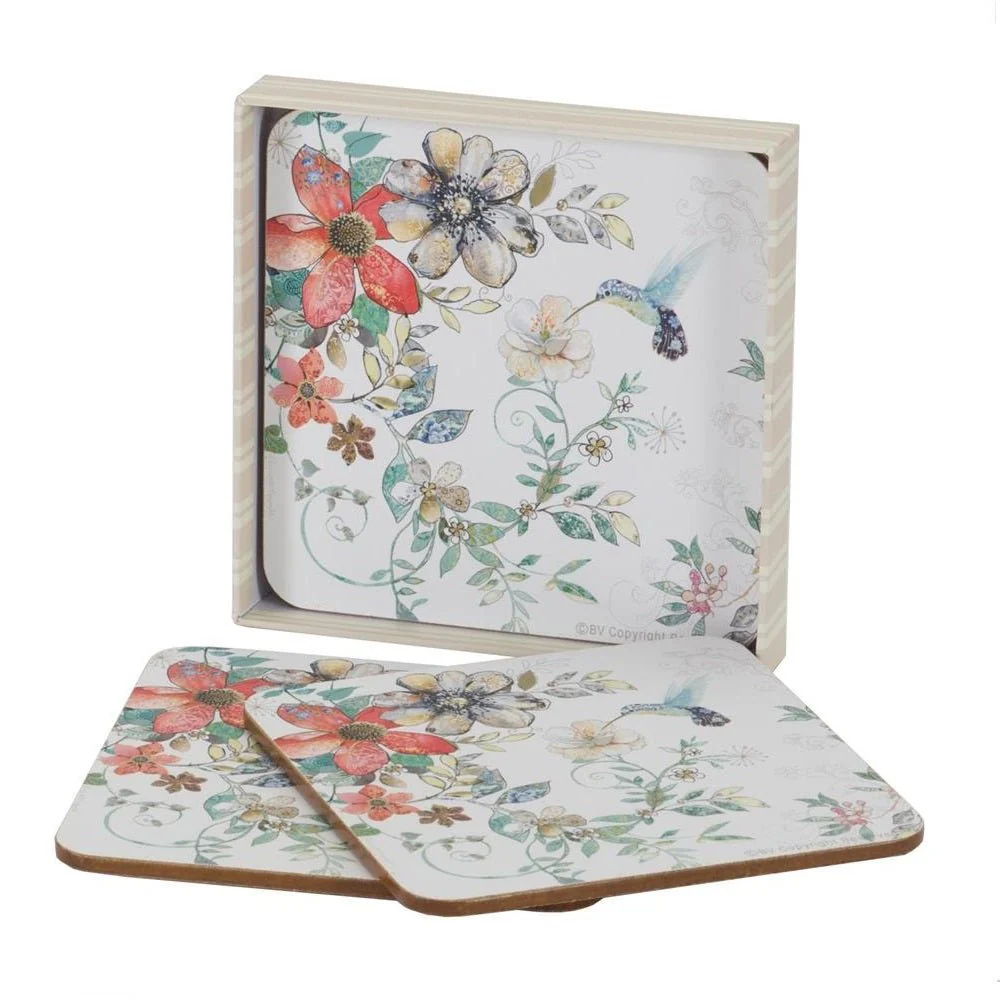 Flora & Hummingbird Coaster Set – Set of 4