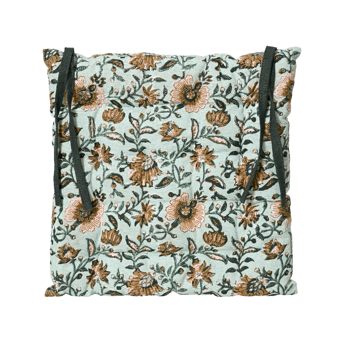 Floral Cotton Chair Pad Green