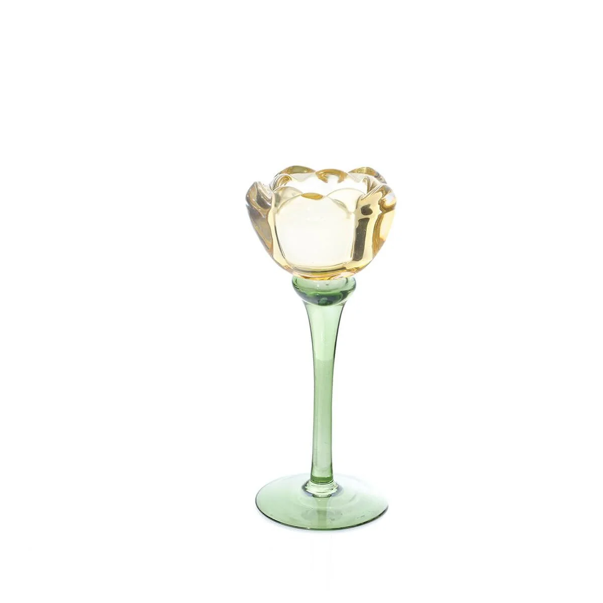 Floral Serenade Glass Tulip Tea Light Holder – Medium Yellow