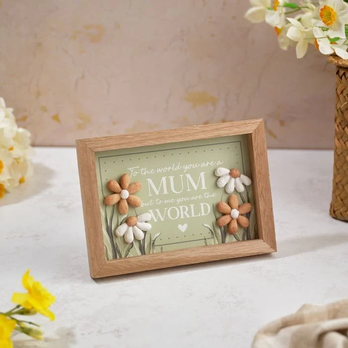 Floral Serenade Mum Framed Easel Plaque With Resin Pebble Flowers