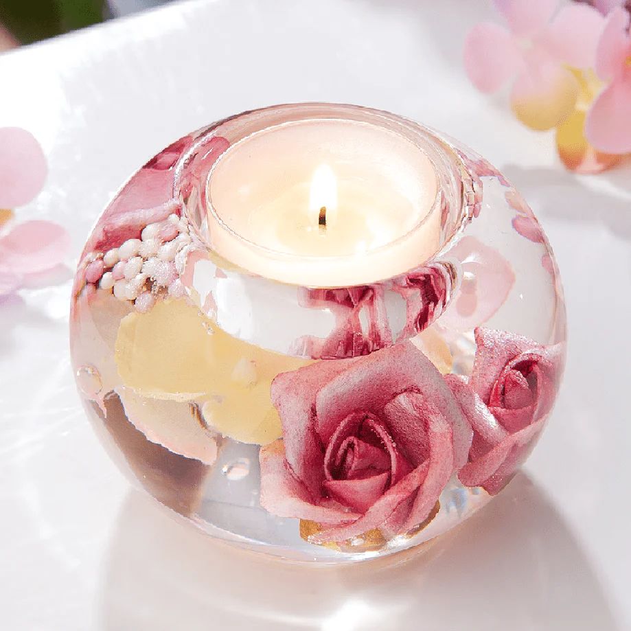 Flower Inlay Mercur Glass Tealight Holder 8cm - Image 2