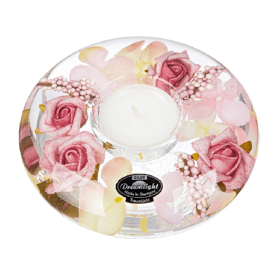 Flower Inlay Palace Garden Glass Tealight Holder 12cm