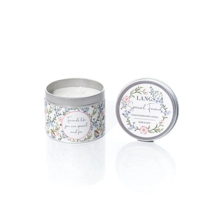 Garden Birds Hand Poured Special Friend Rose and Oud Soy Wax Candle in Tin
