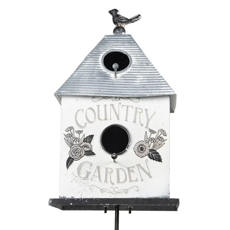 Garden Stake 18 x 13 x 109cm Grey White Metal Flowers Bird Feeder - Image 2