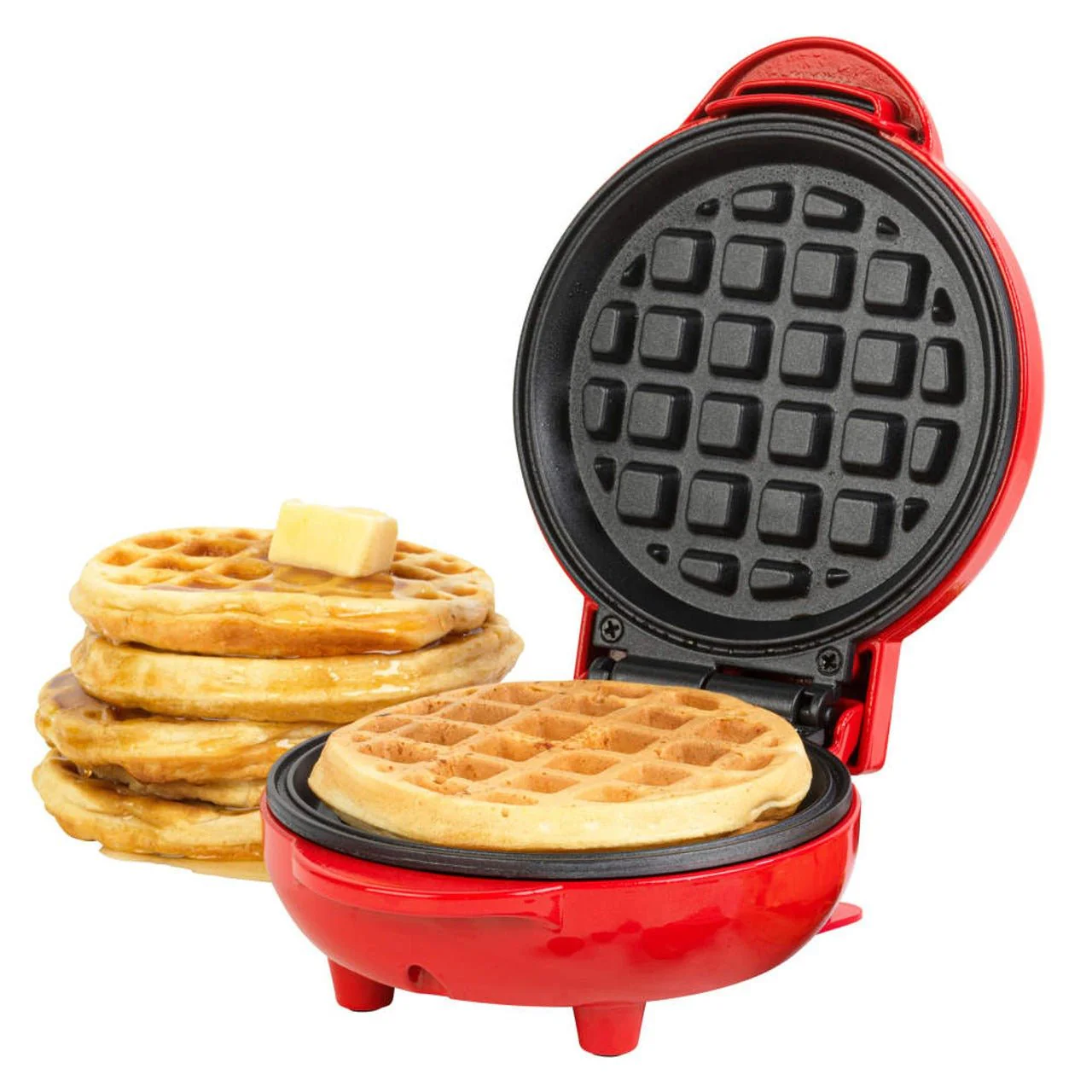 Giles & Posner Compact Electric Non-Stick Mini Waffle Maker | Red - Image 5