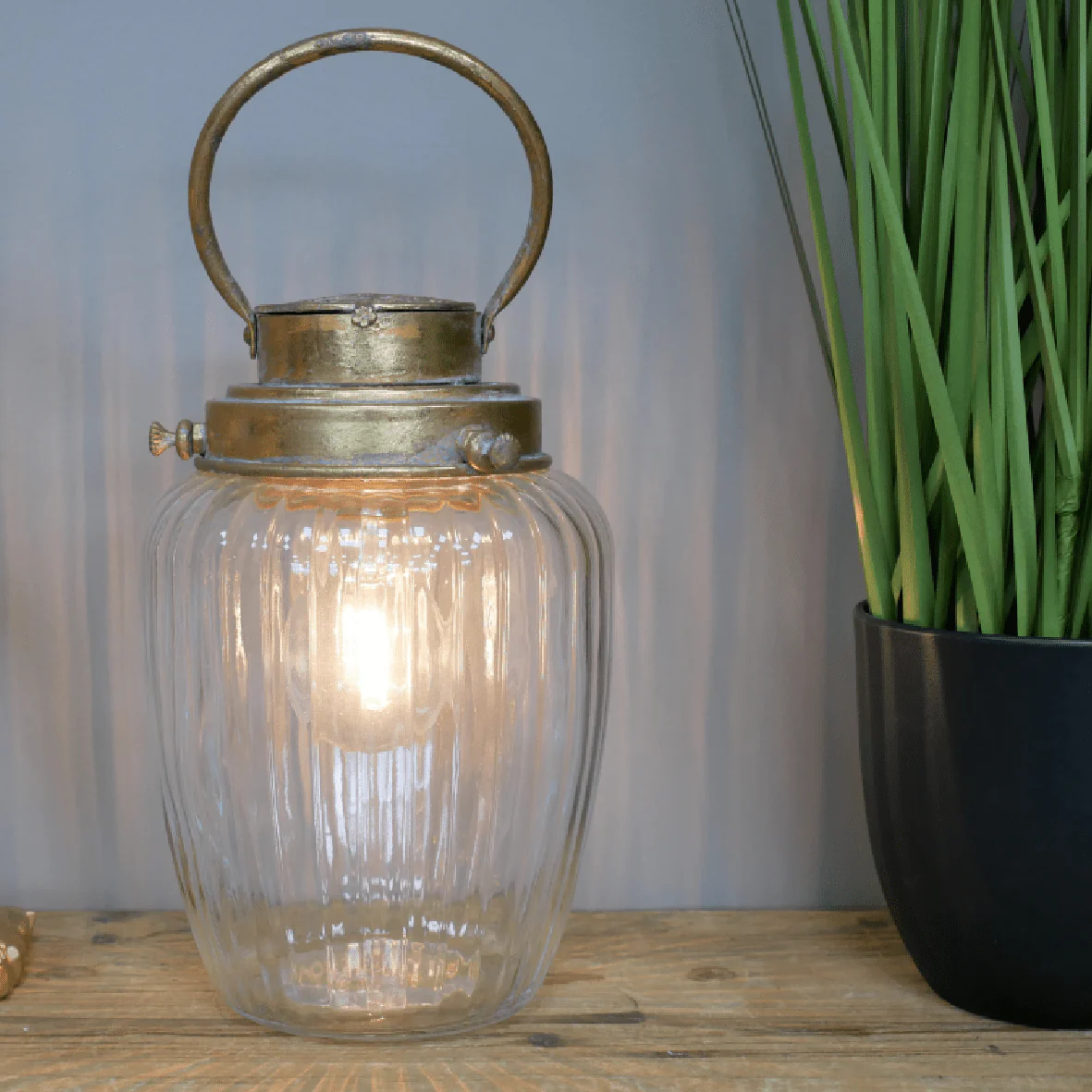 Glass Battery Operated Lantern 32cm