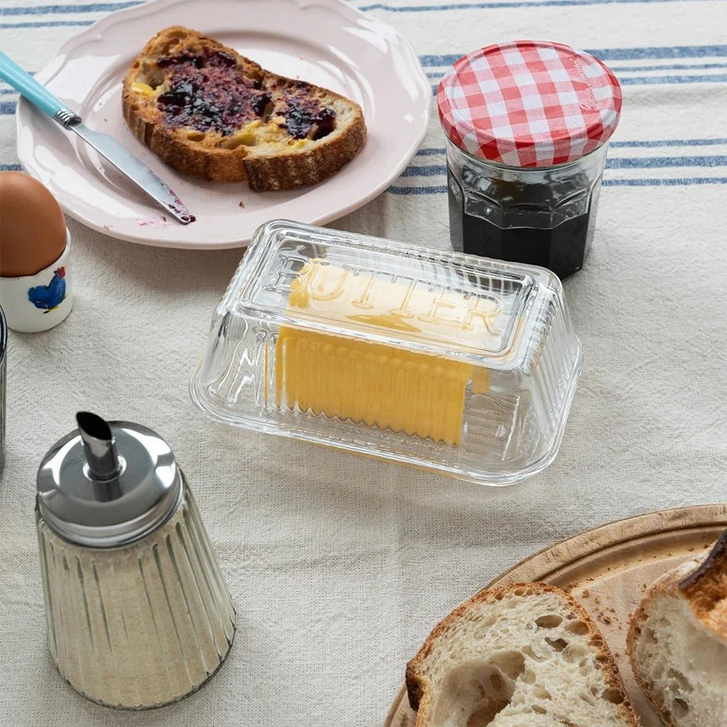 Glass Butter Dish – Retro Ribbed Design (250g Capacity) - Image 2