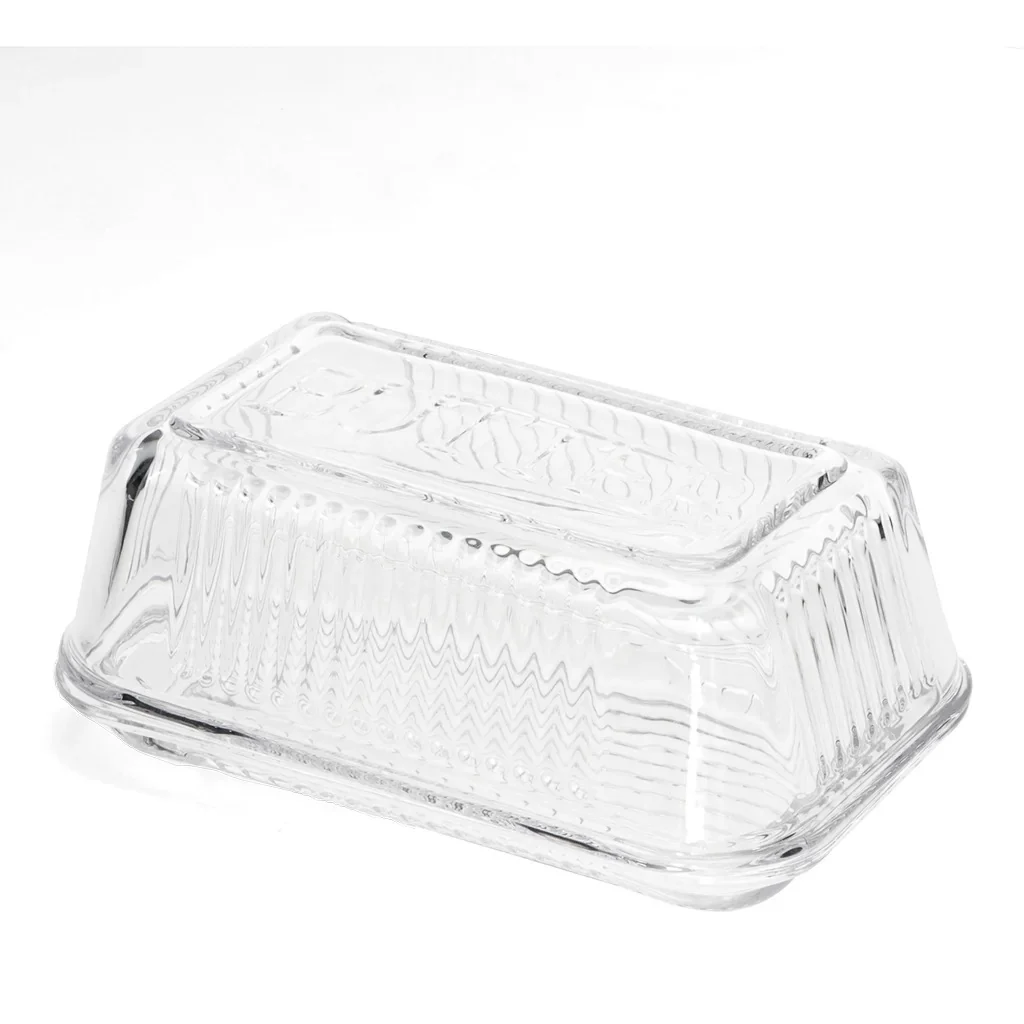 Glass Butter Dish – Retro Ribbed Design (250g Capacity) - Image 3