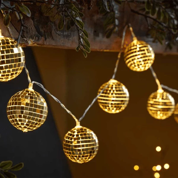GlitterBall String Lights, Gold - Set of 10