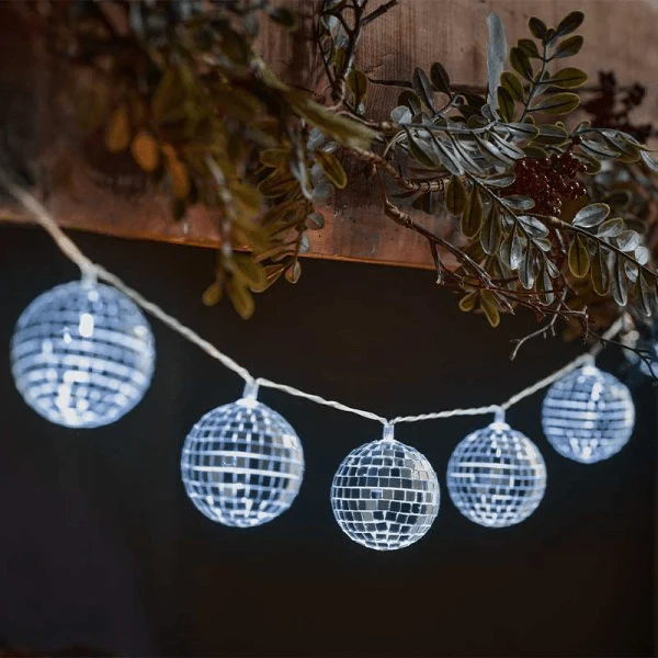 GlitterBall String Lights, Silver - Set of 10