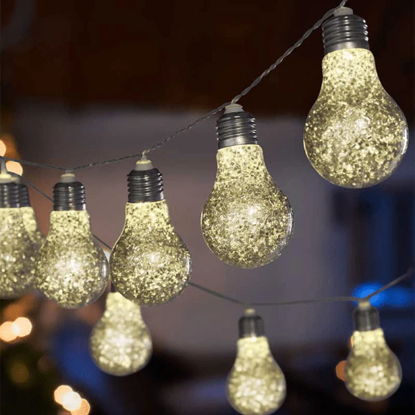 GlitterBulb Battery Operated String Lights, Silver - Set of 10
