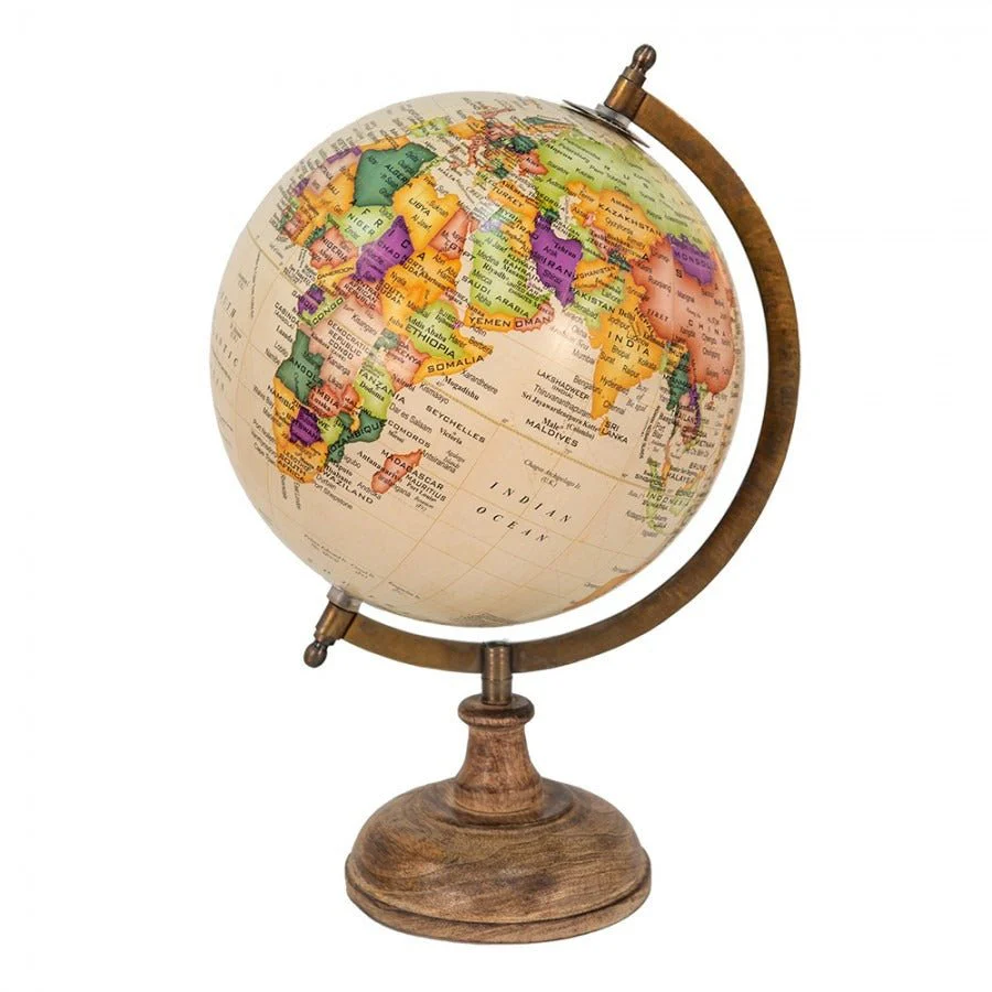 Globe 22 x 37cm Beige Brown Wood Round Globus