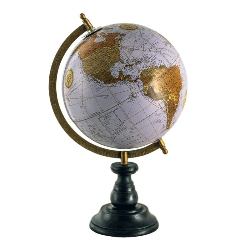 Globe 22 x 37cm Brown Wood Round Vintage Globus