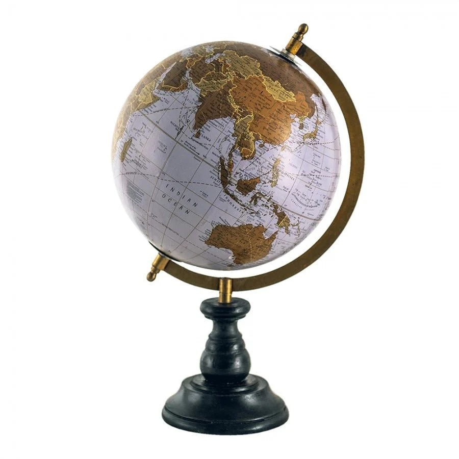 Globe 22 x 37cm Brown Wood Round Vintage Globus - Image 2