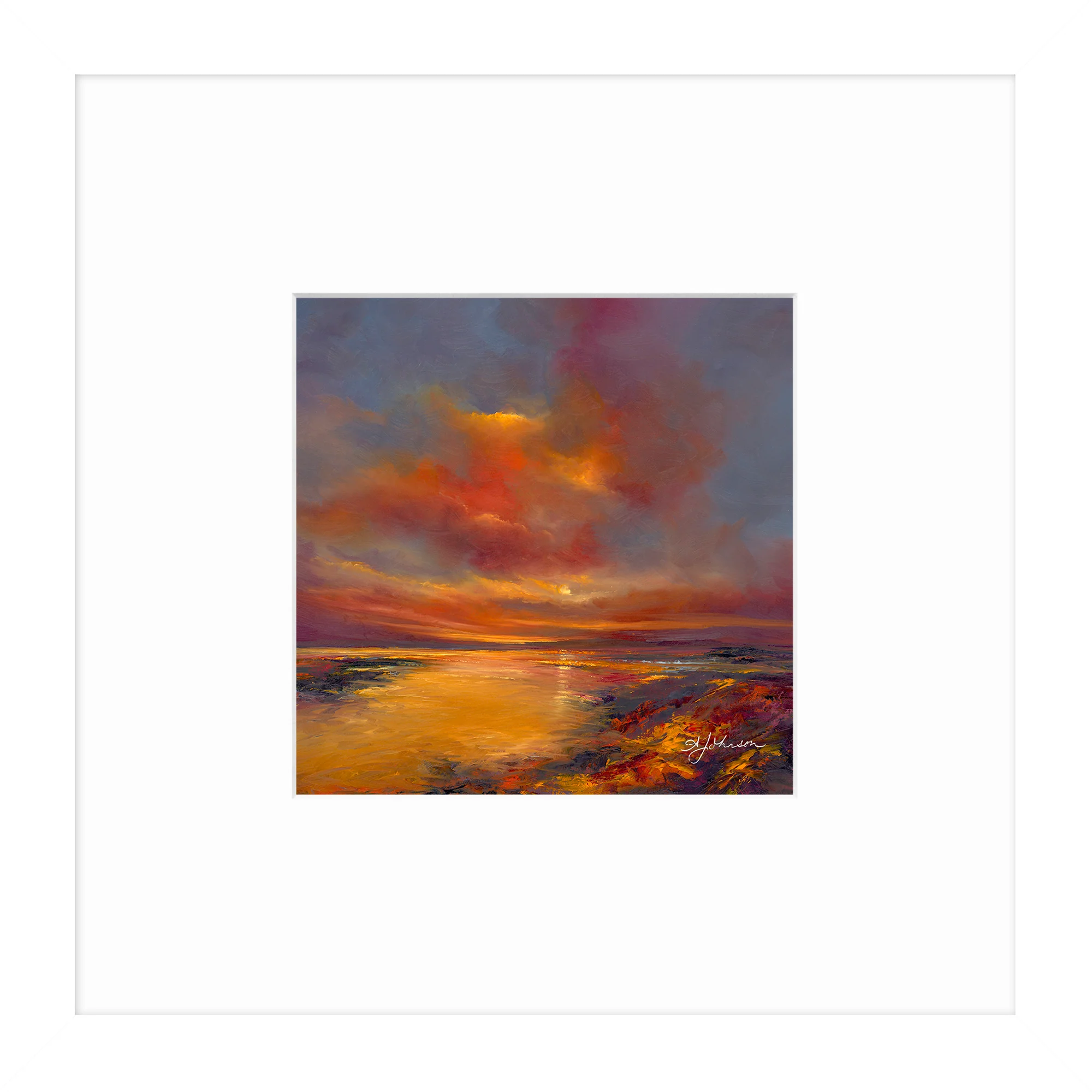 Golden Hour Sunset – Framed Picture with White Frame (W22)