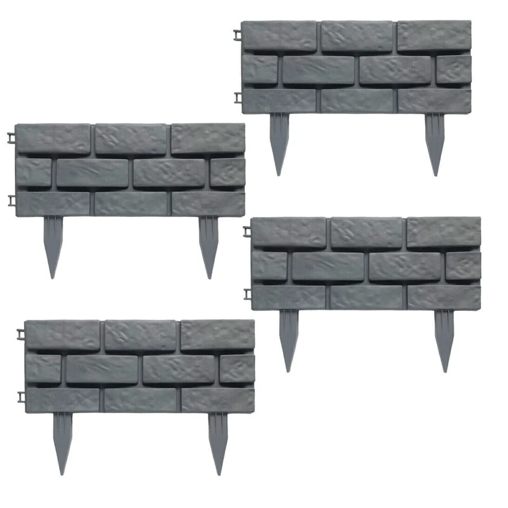 Green Blade 4pc Grey Plastic Border Brick Effect Garden Edging