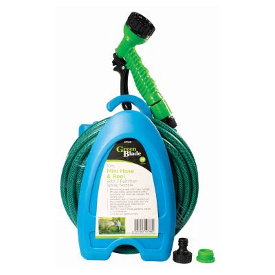 Greenblade 10m Mini Hose & Reel with 7 Function Spray Nozzle