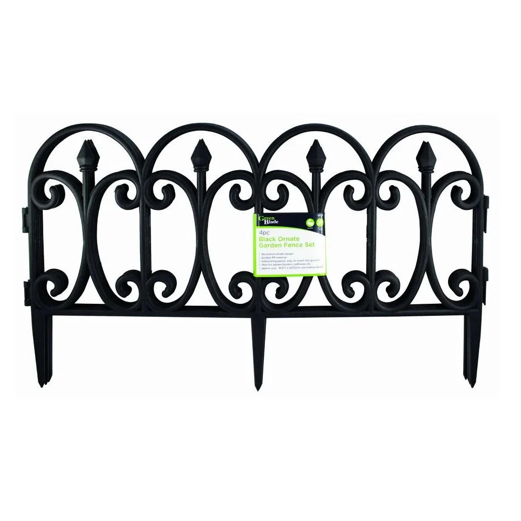 GreenBlade 4pc Black Ornate Garden Fence