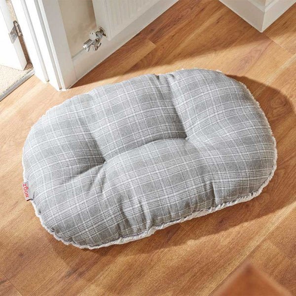 Grey Plaid Small Oval Cushion