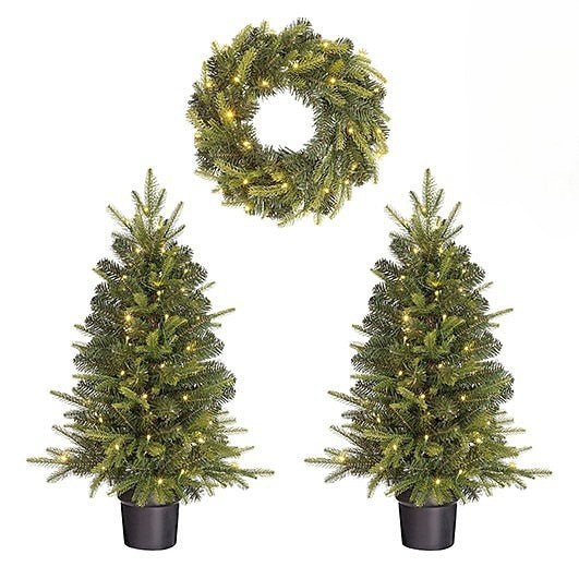 Grimshaw 3pc Set of 90cm LED Christmas Trees and Matching Led Wreath