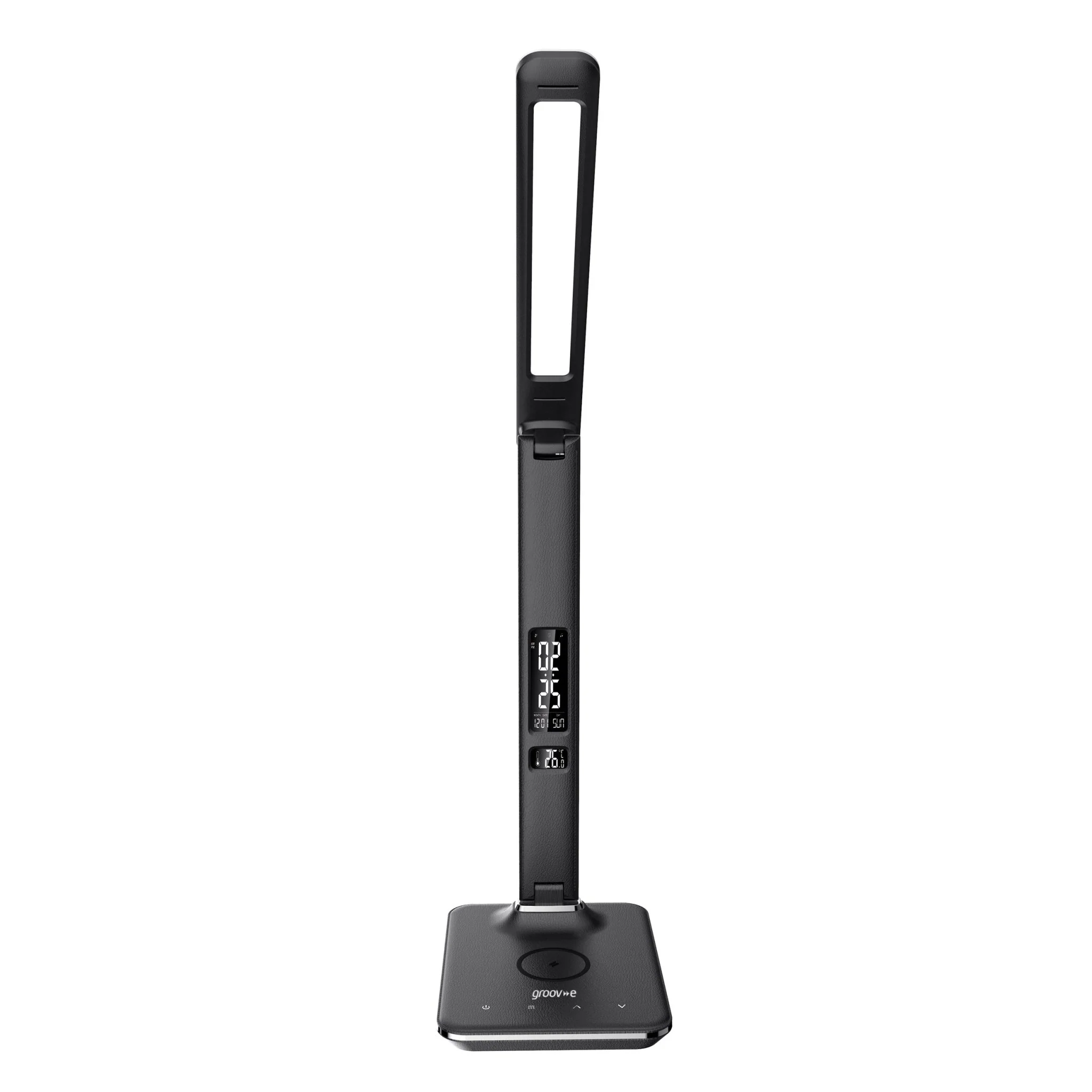 Groove-e LED Desk Lamp with Wireless Charging Pad & Clock Black - Image 4
