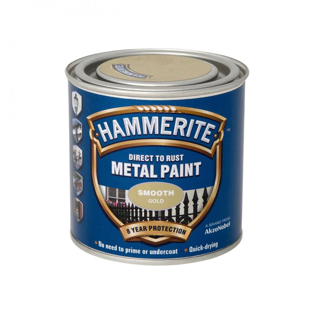 Hammerite Direct to Rust Smooth Finish Metal Paint  250ml Gold