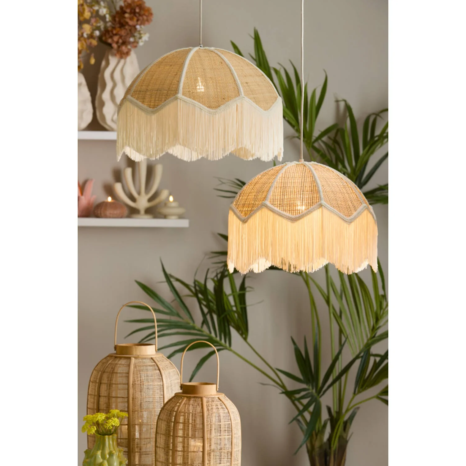 Hanging Pendant 40 x 33cm MALACIA Raffia Natural & Cream - Image 3