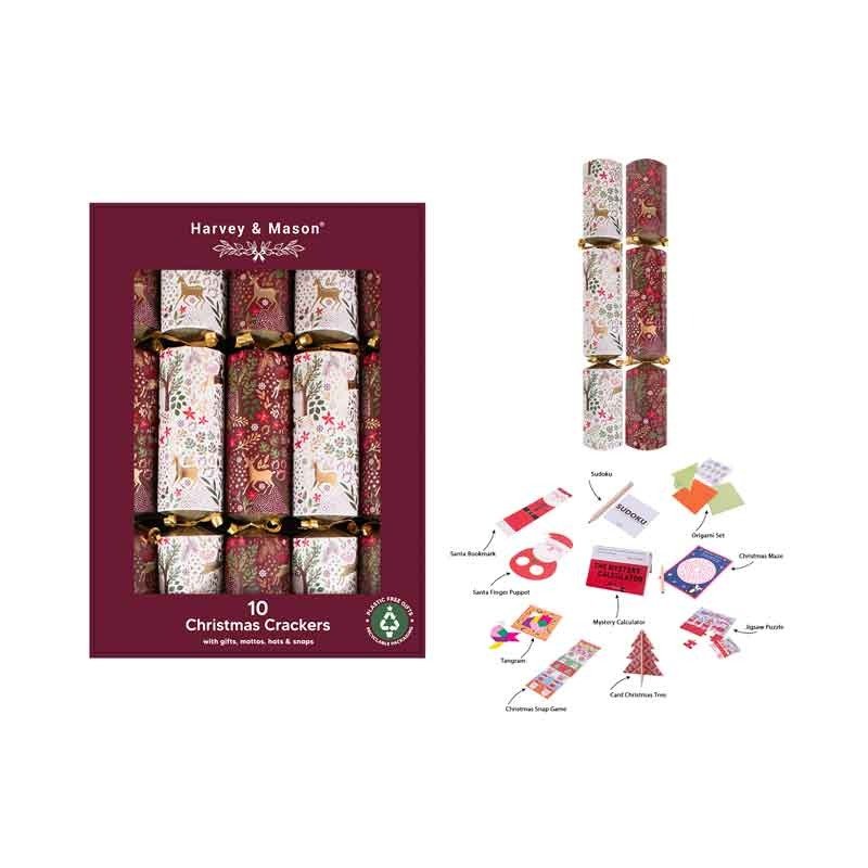 Harvey & Mason 10 Burgundy Woodland Crackers