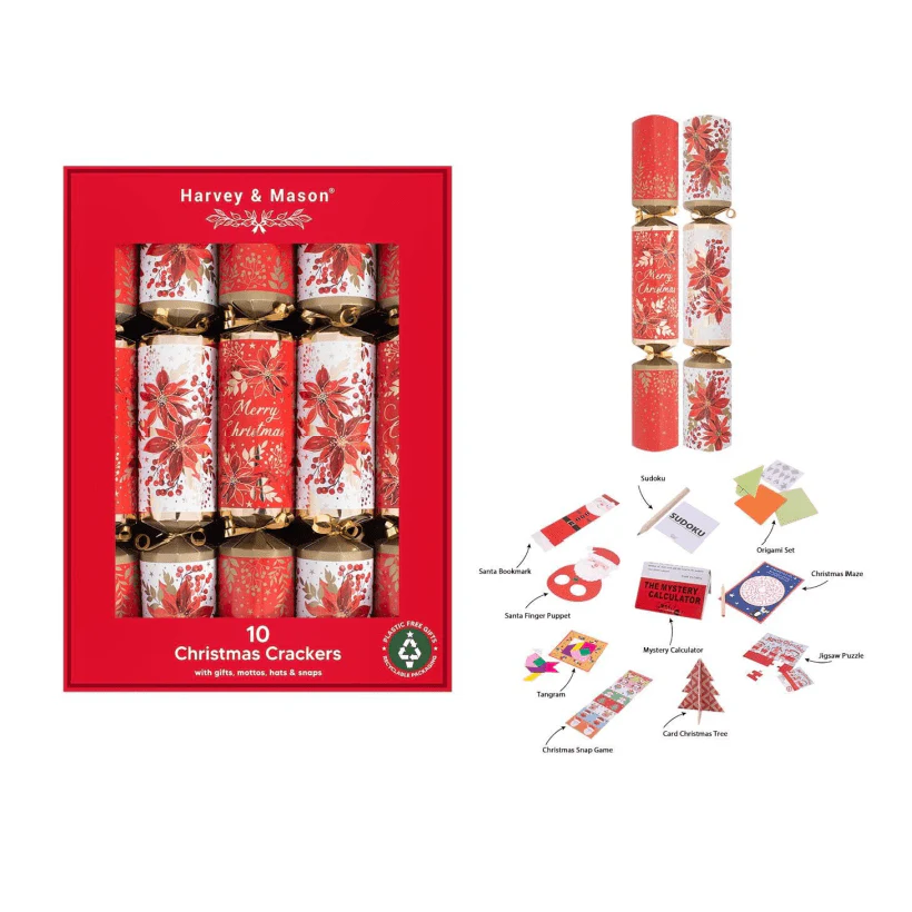 Harvey & Mason 10 Poinsettia 14" Crackers